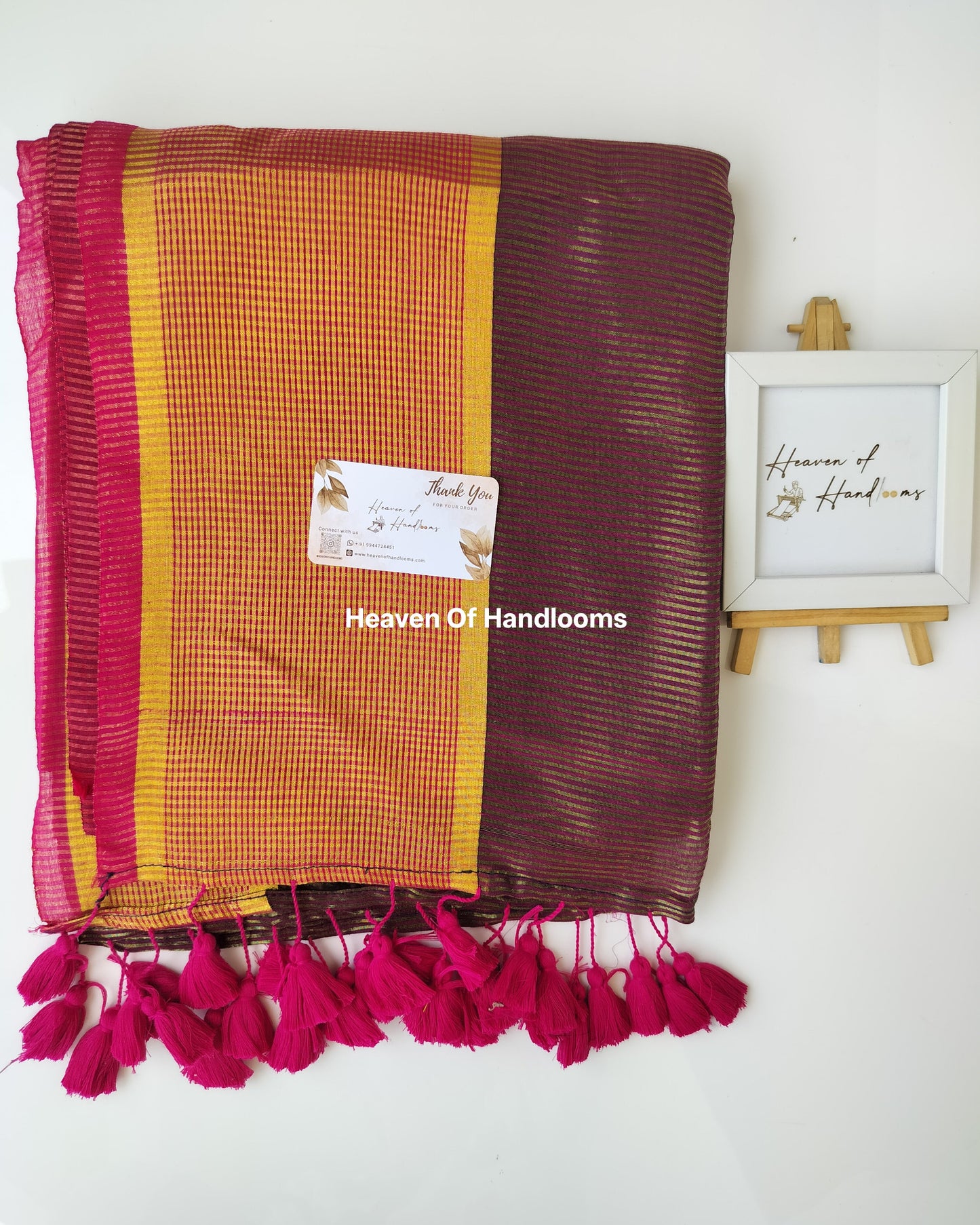 Festive Saree - Green Pink with Golden Stripe
