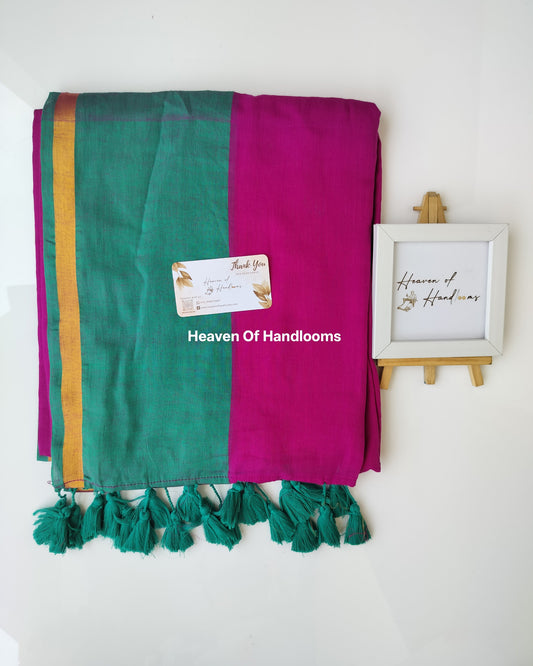 Festive Saree - Sage Dark Pink with Golden Border