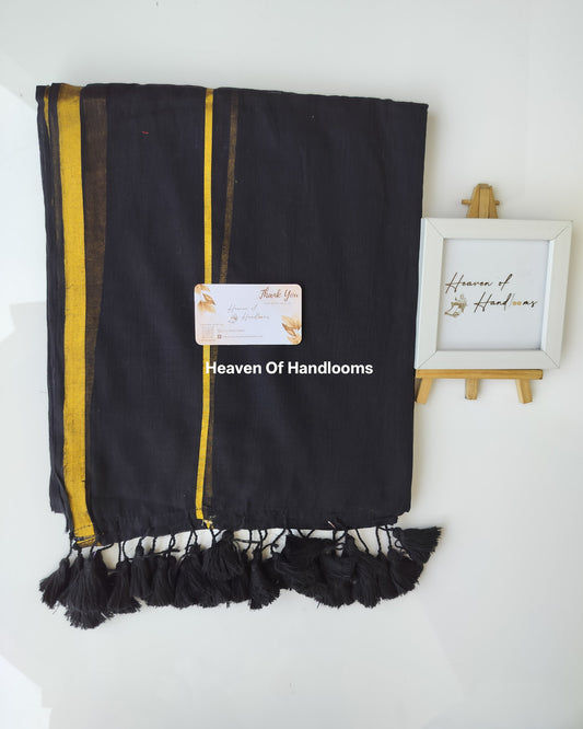 Festive Saree - Black with Golden Stripe