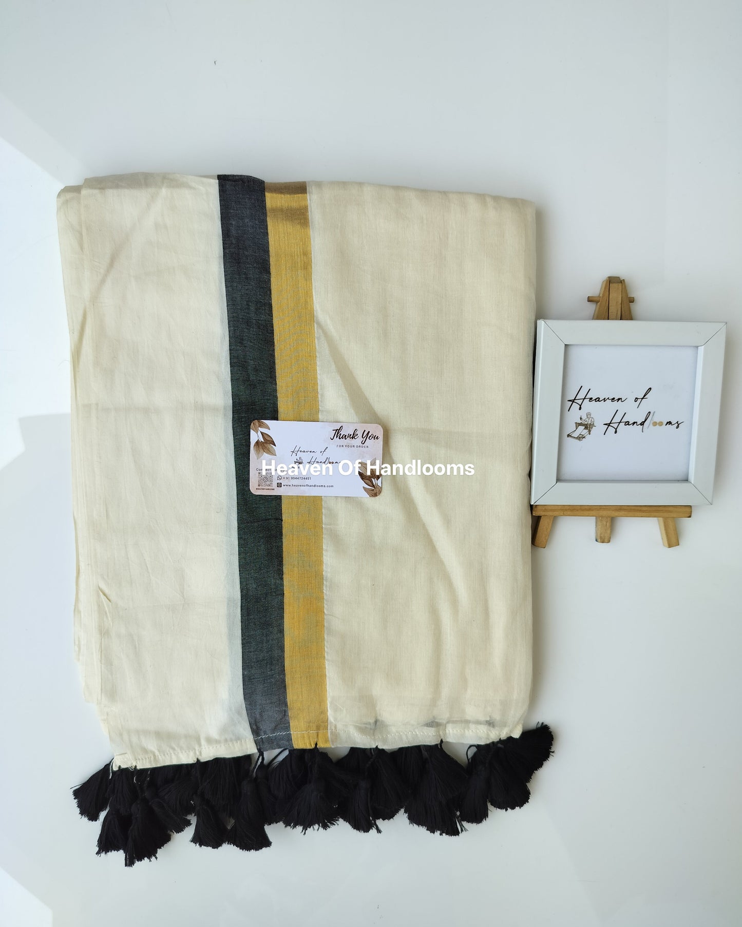 Onam-Vishu Saree - Off White with Black Golden Border