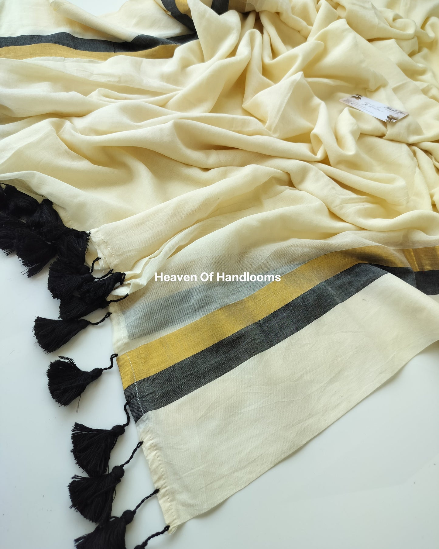 Onam-Vishu Saree - Off White with Black Golden Border