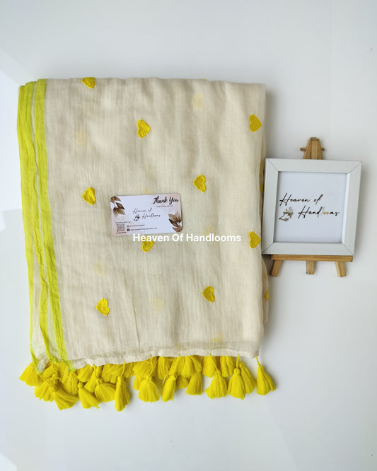 Embroidery Saree - Yellow Heart