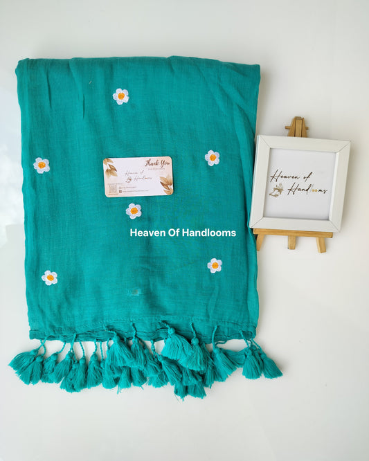 Embroidery Saree -  Sea Green Blossom