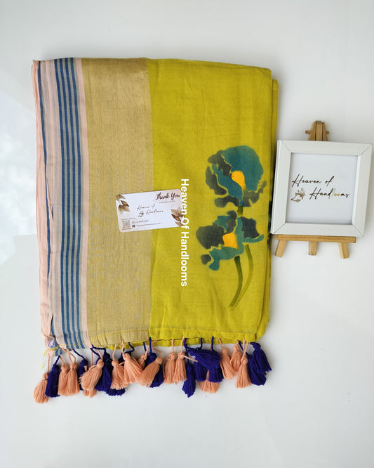 Printed Saree - Flower with Stripe