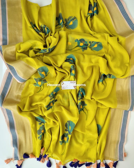 Printed Saree - Flower with Stripe