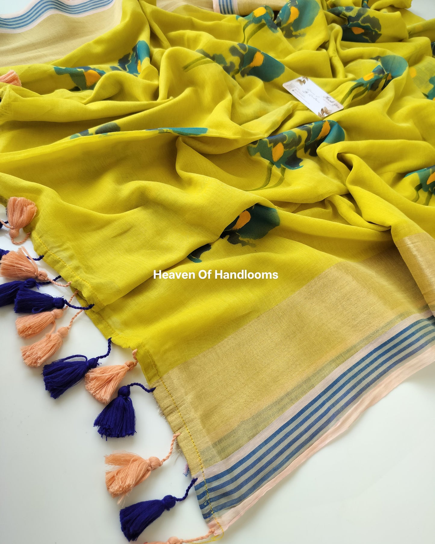 Printed Saree - Flower with Stripe