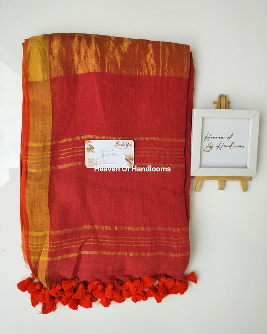 Linen by Linen - Red Golden check with orange Tassels