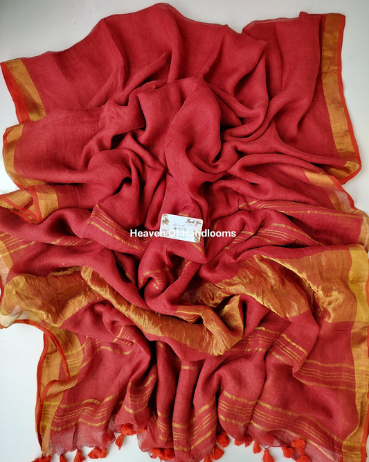 Linen by Linen - Red Golden check with orange Tassels