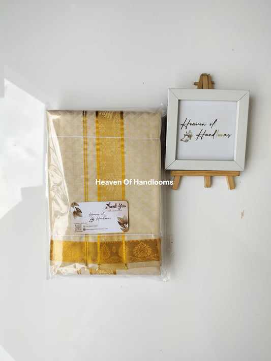 Onam Vishu Dhoti- Cotton Golden Tissue