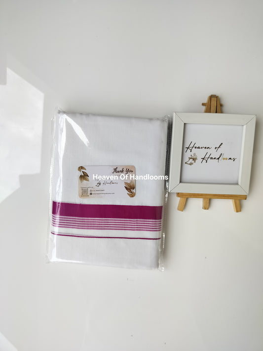 Onam vishu dhoti- white with pink