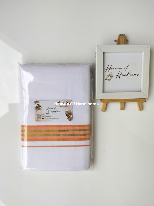 Onam vishu dhoti- peach with white