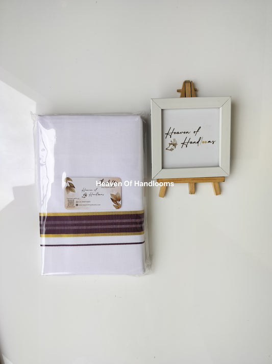 Onam vishu dhoti- white with violate and Golden line