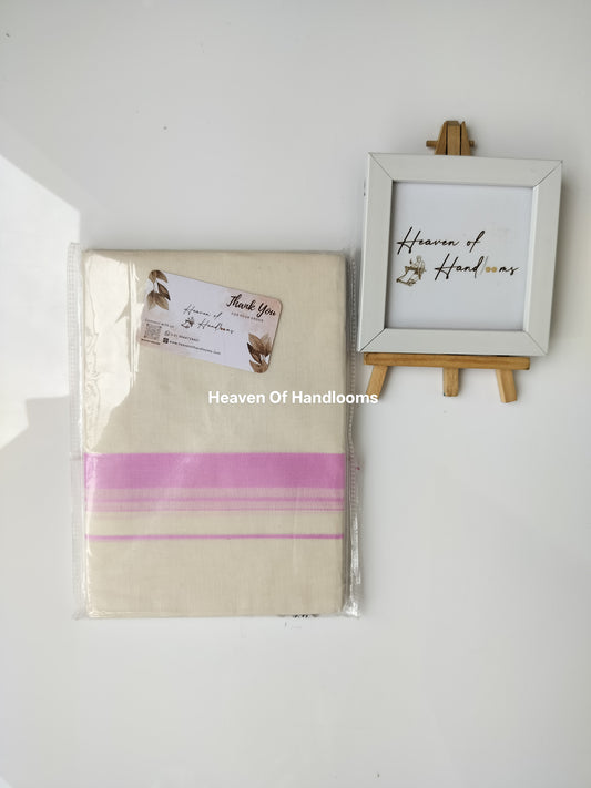 Onam vishu dhoti- cream with light pink Line