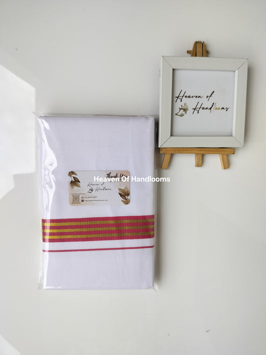 Onam vishu dhoti- white with red and Golden line