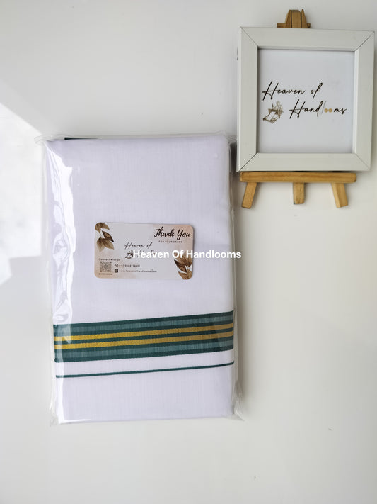 Onam vishu dhoti- white with green and Golden line