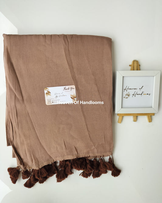 Plain Mul Saree - Coffee Brown