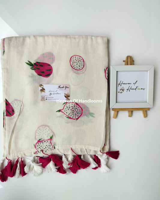 Printed Saree - Dragon Fruit