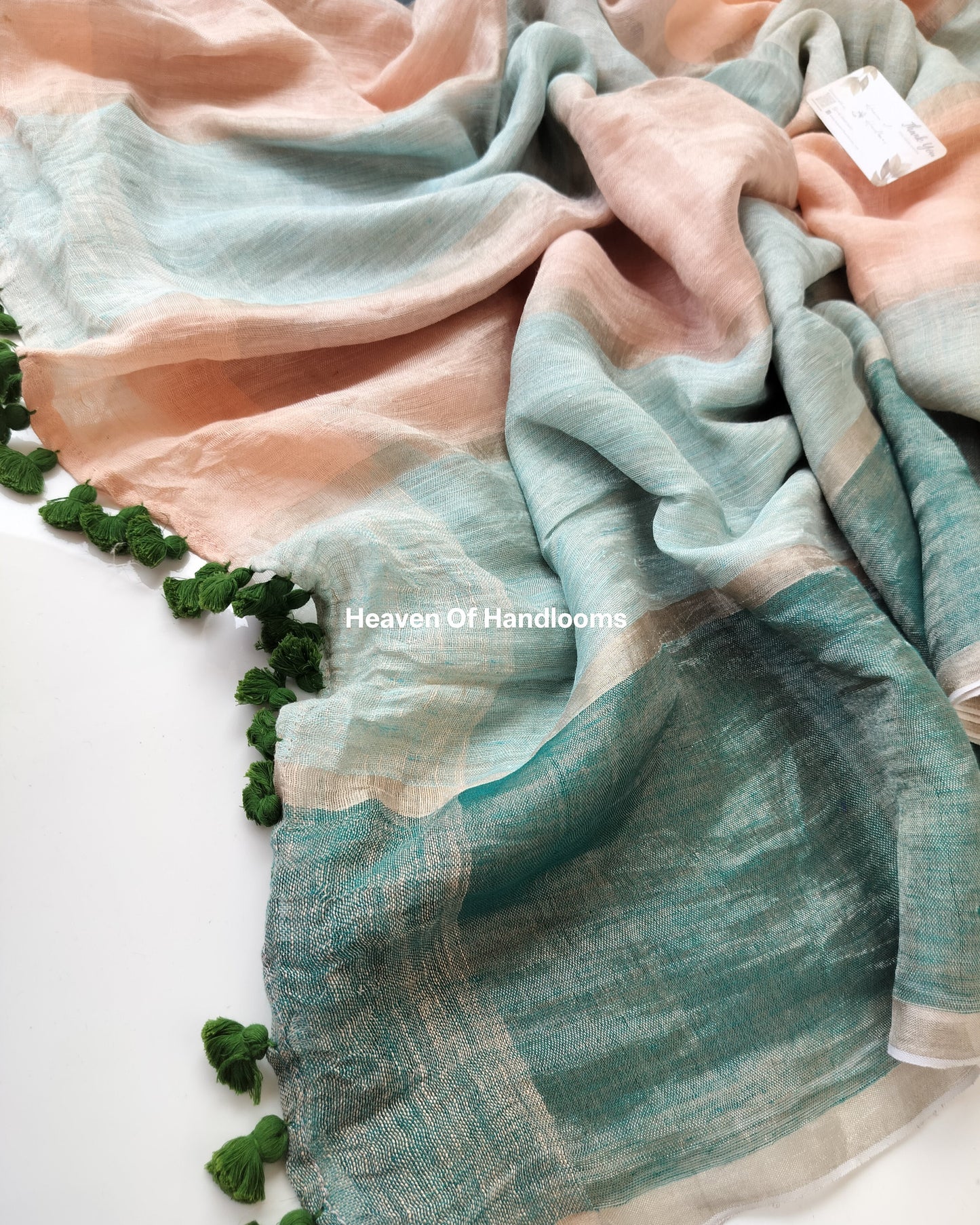 Linen by Linen - Pastel Stripe with Olive Tassels