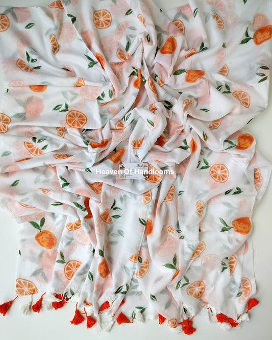 Printed Saree - Oranges