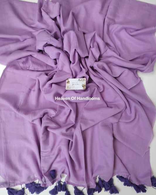 Plain Mul Saree - Lavender