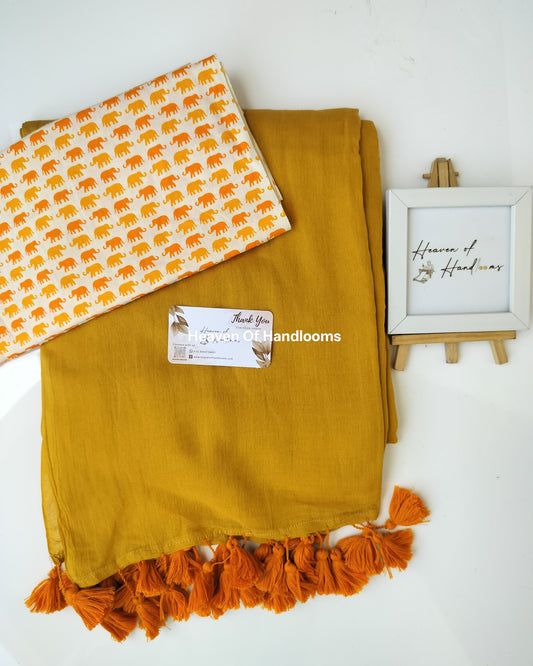 Saree with Blouse Material -Mustard Yellow with Blouse Material