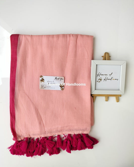 Plain Mul Saree - Elite with Pink Border