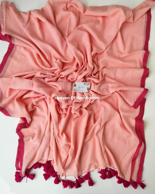 Plain Mul Saree - Elite with Pink Border