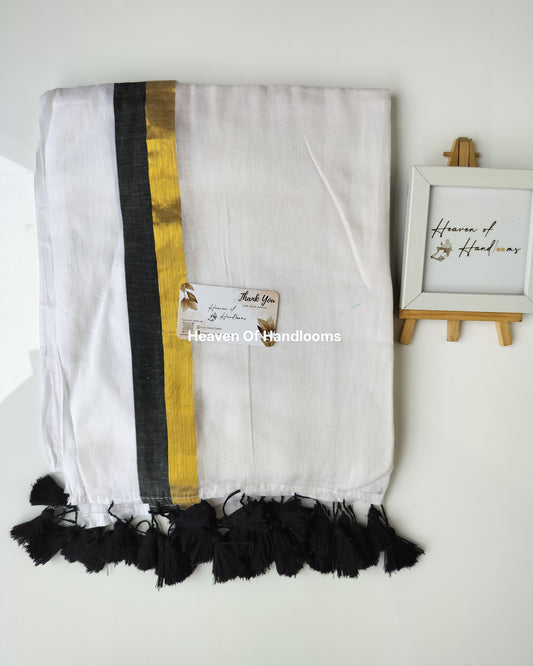 Onam-Vishu Saree - Black and Golden Zari Border
