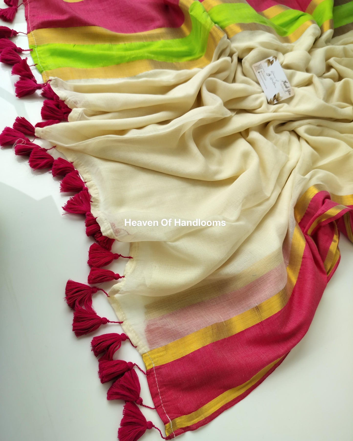 Onam-Vishu Saree - Pink and Green Double Border