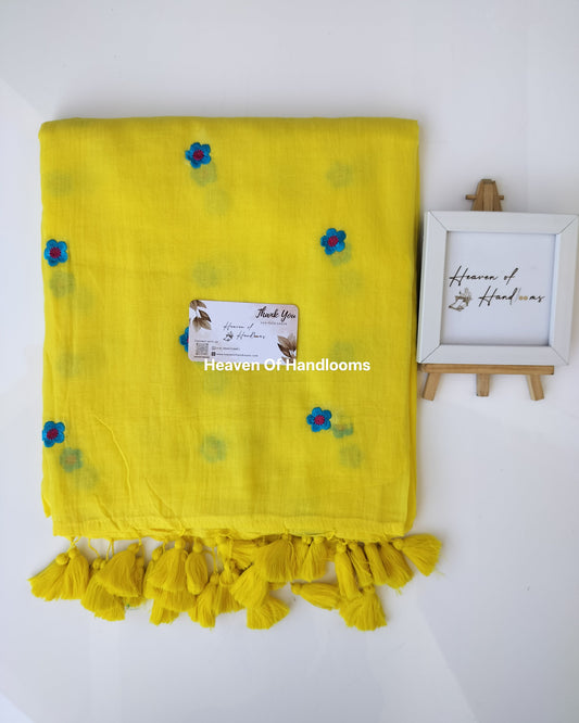 Embroidery Saree - Yellow Blossom