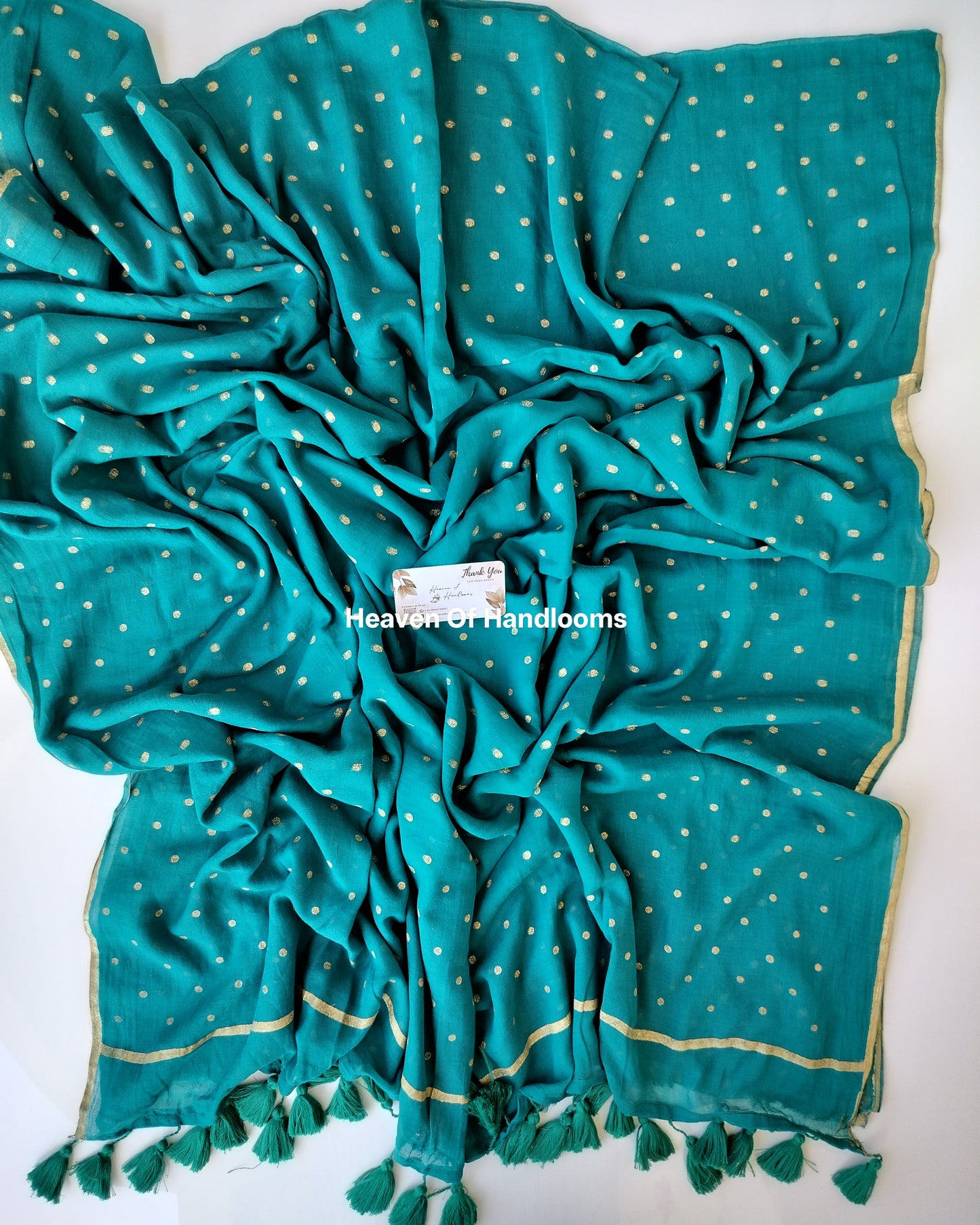 Printed Sarees  - Tropical Teal Polka Dot