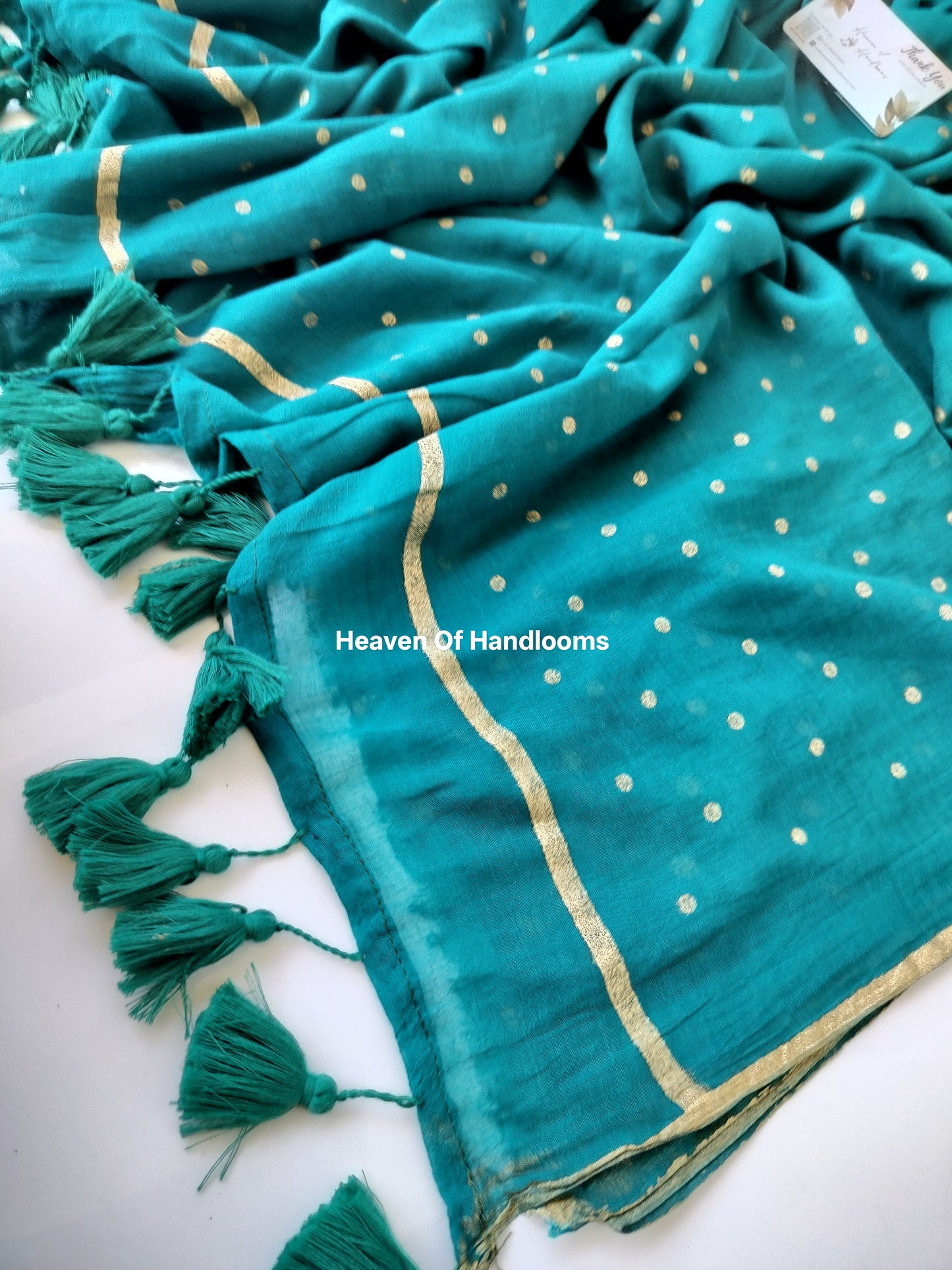 Printed Sarees  - Tropical Teal Polka Dot