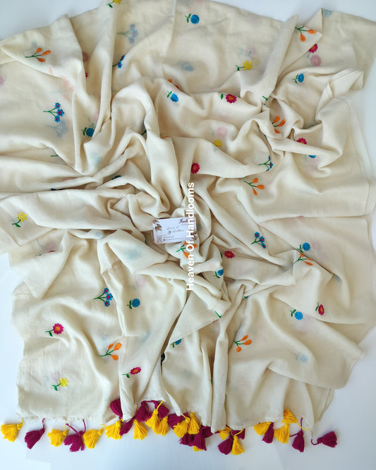 Onam-Vishu Saree - Off White Flower