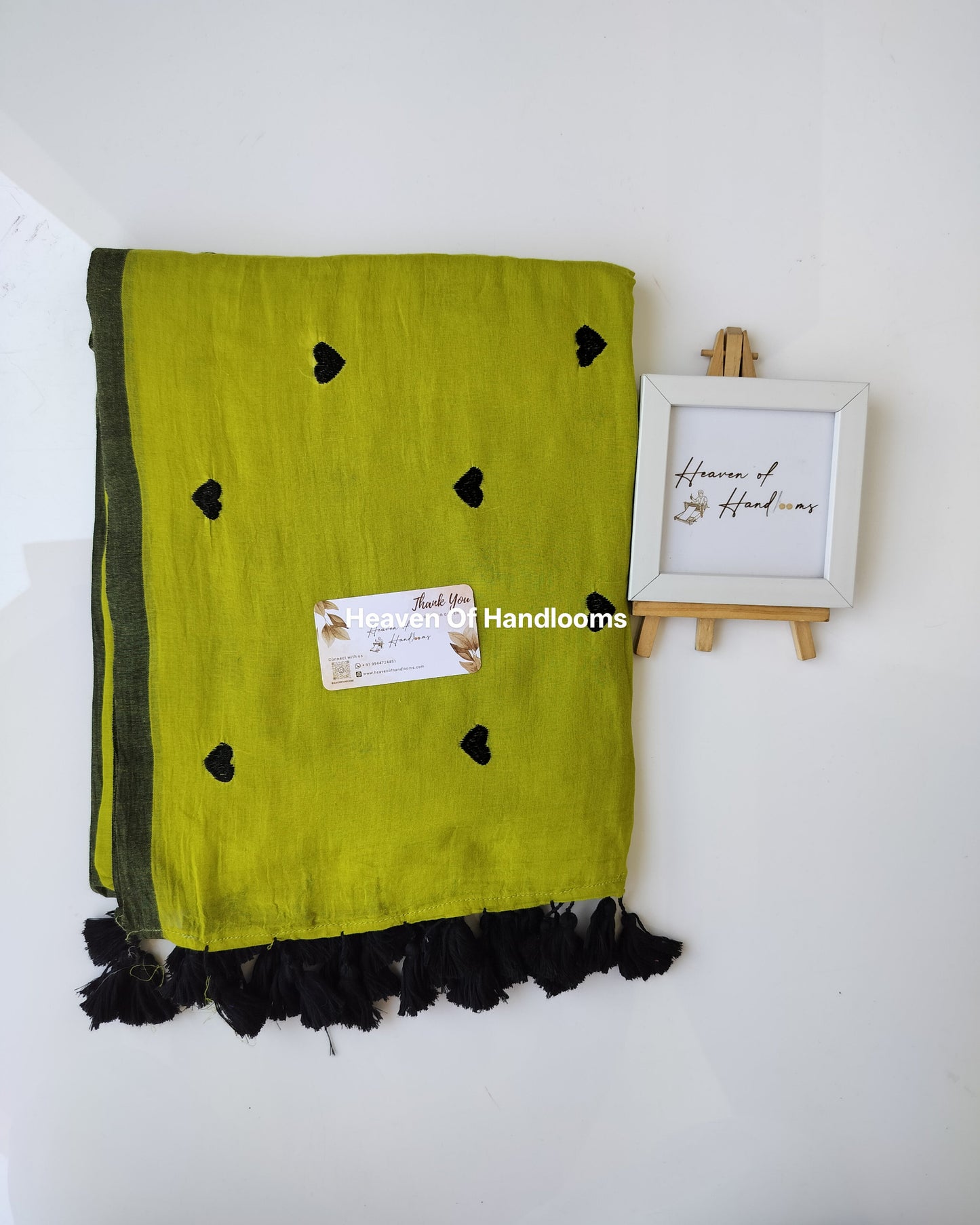 Embroidery Saree - Olive Yellow Heart