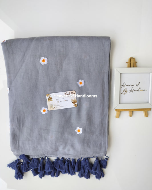 Embroidery Saree - Grey Blossom