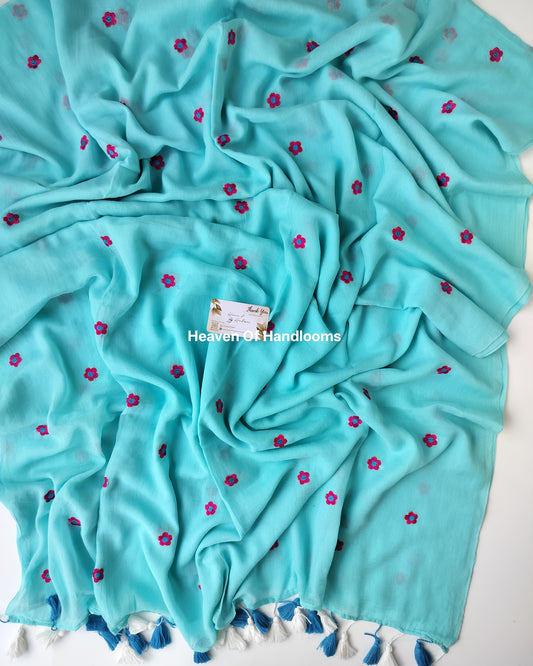 Embroidery Saree -  SkyBlue Blossom