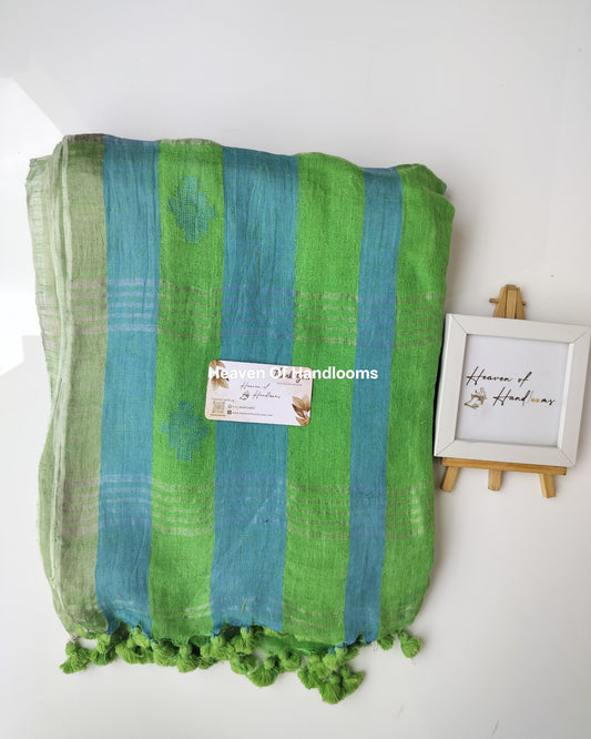 Linen by Linen - Green Blue Border Stripe