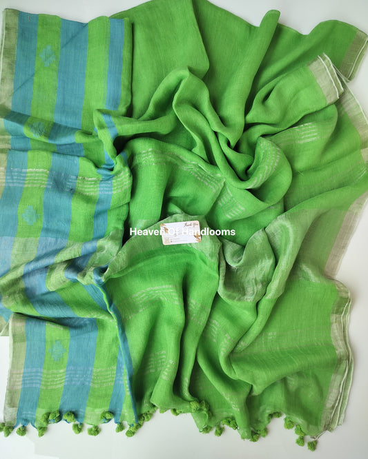 Linen by Linen - Green Blue Border Stripe
