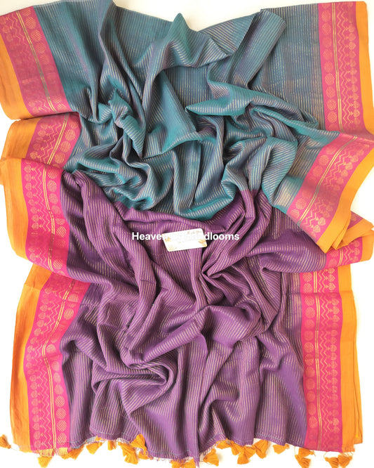 Festive Saree - Multi Stripe  with Spade Border
