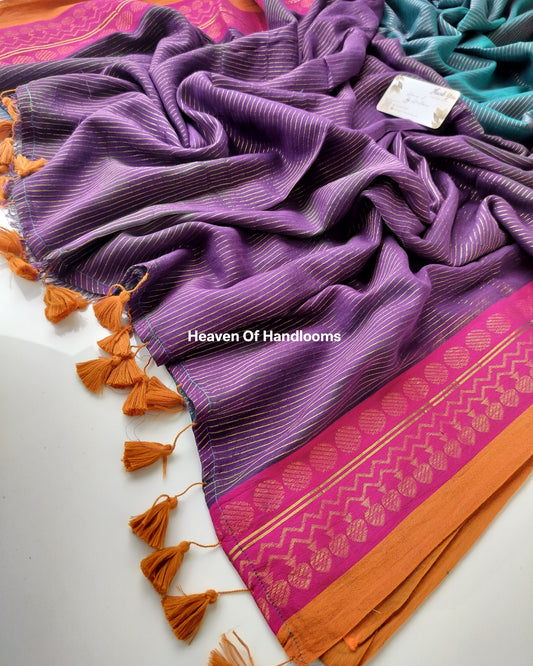 Festive Saree - Multi Stripe  with Spade Border