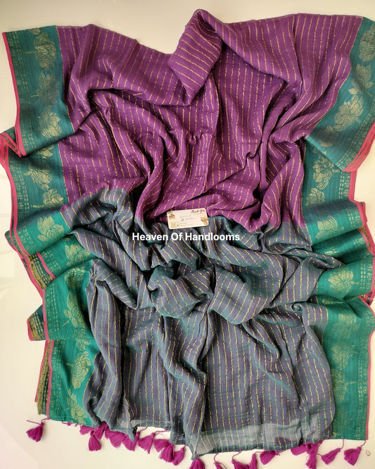 Festive Saree - Purple Peacock with Lotus Border