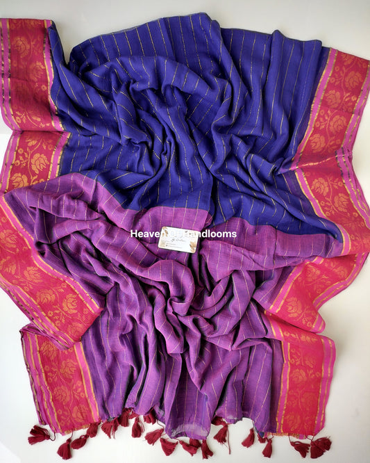 Festive Saree - Blue Purple with Floral Border