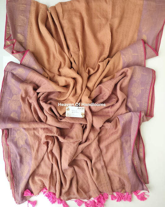 Festive Saree - Skin Color with Lotus Border