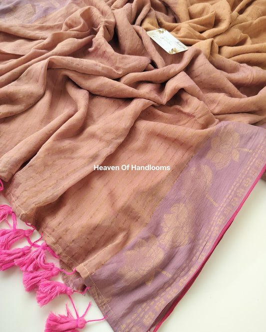 Festive Saree - Skin Color with Lotus Border