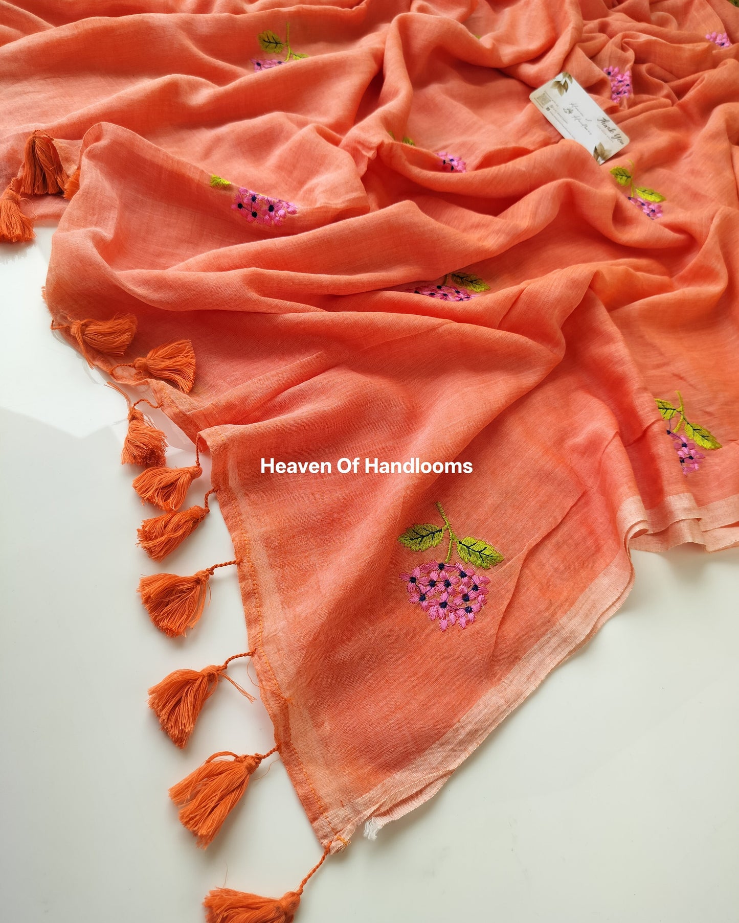 Embroidery Saree - Muted Orange Alyssum