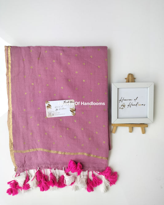 Printed Saree - Muted Pink  with Golden Polka Dot
