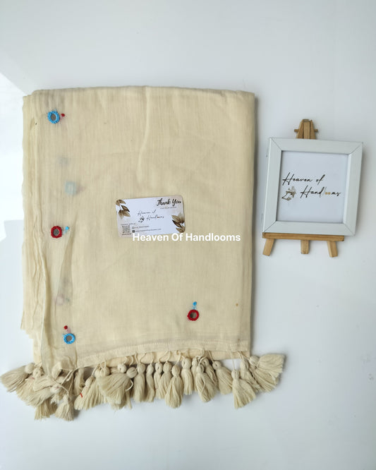 Festive Saree - Cream Gini Embroidery