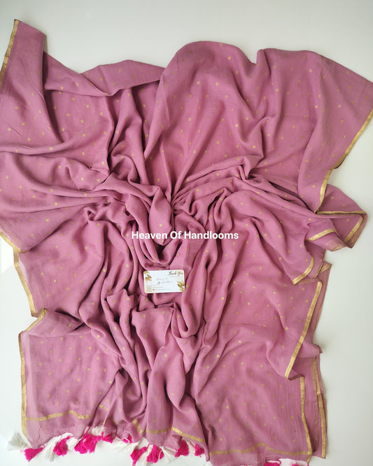 Printed Saree - Muted Pink  with Golden Polka Dot