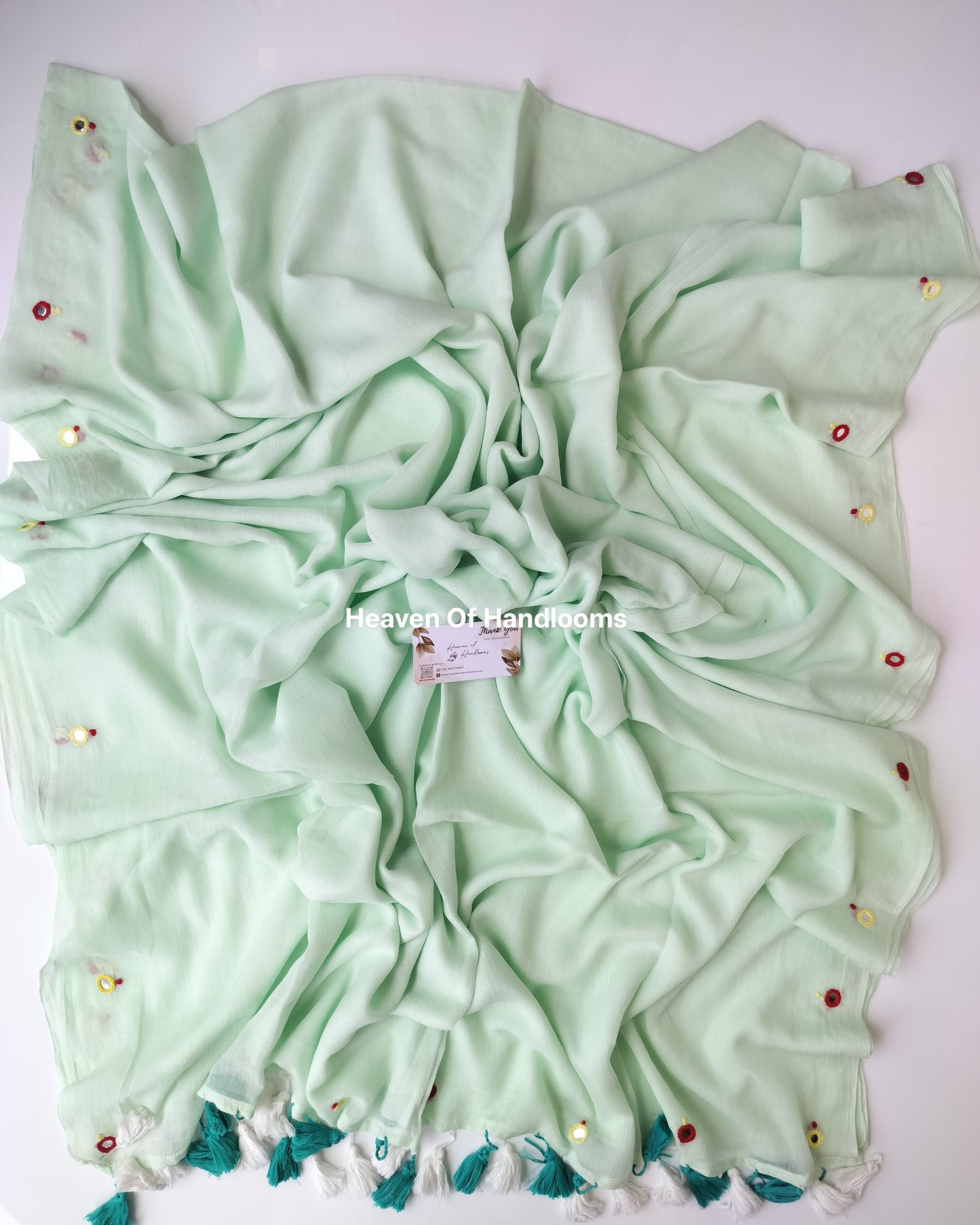 Festive Saree - Mint Green Gini Embroidery