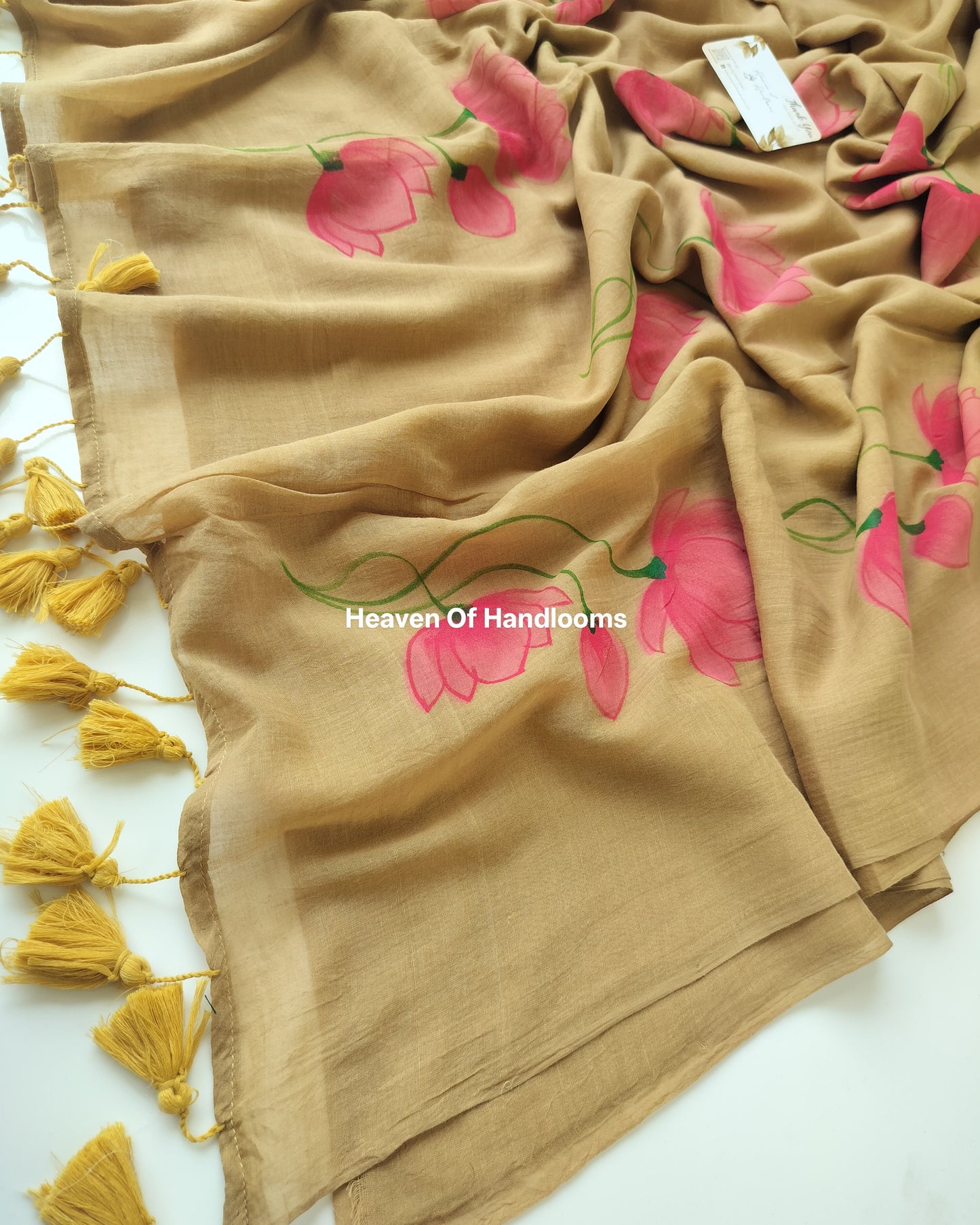Hand Painted Saree - Lotus Little Brown